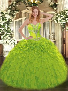 Superior Olive Green Sleeveless Organza Lace Up Sweet 16 Dress for Sweet 16 and Quinceanera