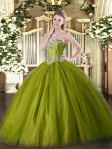 Olive Green Sweetheart Lace Up Beading Sweet 16 Quinceanera Dress Sleeveless