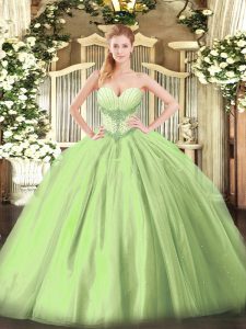 Sleeveless Floor Length Beading Lace Up Sweet 16 Quinceanera Dress with Yellow Green