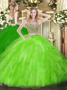 Super Beading and Ruffles Quinceanera Dress Lace Up Sleeveless Floor Length