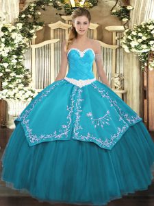 Designer Floor Length Ball Gowns Sleeveless Teal Quinceanera Gown Lace Up