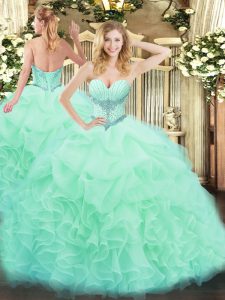 Organza Sweetheart Sleeveless Lace Up Beading and Ruffles and Pick Ups Vestidos de Quinceanera in Apple Green