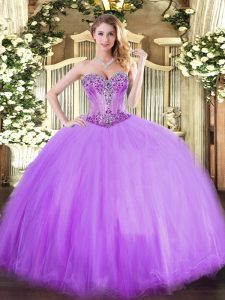 Super Tulle Sleeveless Floor Length Quinceanera Gown and Beading