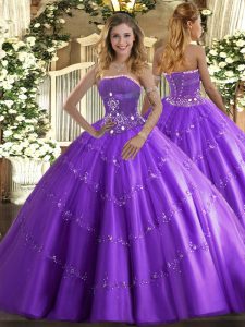 New Arrival Lavender Lace Up Vestidos de Quinceanera Beading and Appliques Sleeveless Floor Length