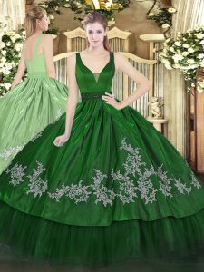 Straps Sleeveless Zipper Quince Ball Gowns Dark Green Organza and Taffeta