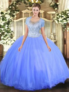 Dramatic Blue Quinceanera Gowns Military Ball and Sweet 16 and Quinceanera with Beading Scoop Sleeveless Clasp Handle