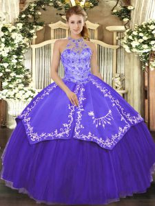 Satin and Tulle Sleeveless Floor Length Quinceanera Gown and Beading and Embroidery