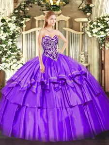 Suitable Purple Sleeveless Organza and Taffeta Lace Up Quinceanera Gowns for Military Ball and Sweet 16 and Quinceanera