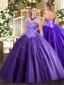 Best Selling Purple Sweetheart Lace Up Appliques Quinceanera Dress Sleeveless