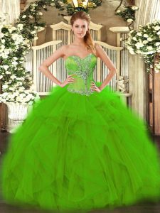 Cheap Sweetheart Sleeveless Lace Up 15th Birthday Dress Green Organza