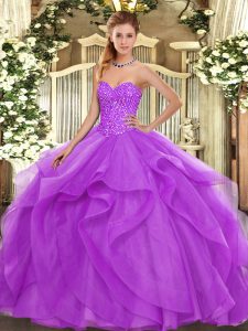 Perfect Floor Length Lilac 15 Quinceanera Dress Sweetheart Sleeveless Lace Up