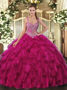 Traditional Sleeveless Beading and Ruffles Lace Up 15th Birthday Dress