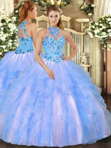 On Sale Sleeveless Embroidery and Ruffles Lace Up Quinceanera Gown