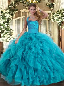 Adorable Sleeveless Lace Up Floor Length Ruffles 15 Quinceanera Dress