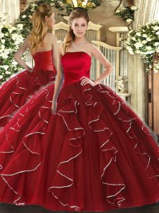 Fitting Wine Red Lace Up Sweet 16 Dress Ruffled Layers Sleeveless Floor Length