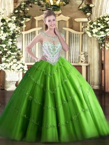 Scoop Neckline Beading and Appliques Sweet 16 Quinceanera Dress Sleeveless Zipper