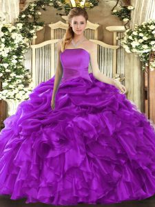 Fashionable Purple Sleeveless Organza Lace Up Sweet 16 Dress for Military Ball and Sweet 16 and Quinceanera