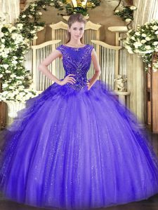 Clearance Beading Ball Gown Prom Dress Lavender Zipper Sleeveless Floor Length