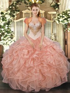 Chic Sweetheart Sleeveless Organza Sweet 16 Dresses Beading and Ruffles Lace Up