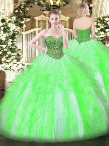 Latest Ball Gowns Sweetheart Sleeveless Tulle Floor Length Lace Up Beading and Ruffles Sweet 16 Quinceanera Dress