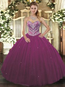 Elegant Beading 15th Birthday Dress Burgundy Lace Up Sleeveless Floor Length