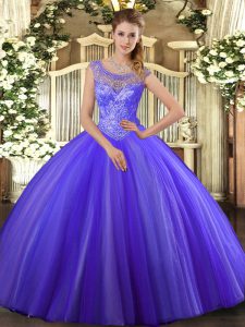 Modern Lavender Quinceanera Dresses Sweet 16 and Quinceanera with Beading Scoop Sleeveless Lace Up