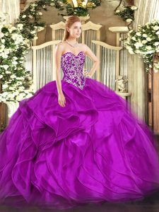 Discount Fuchsia Sleeveless Beading and Ruffles Floor Length Quinceanera Dress