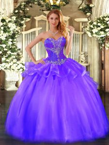 Purple Lace Up Quinceanera Dresses Beading Sleeveless Floor Length