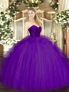 Custom Made Floor Length Ball Gowns Sleeveless Purple Quinceanera Dress Zipper