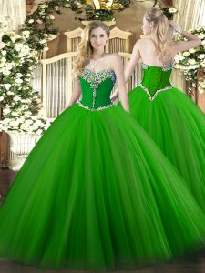 Green Sweetheart Lace Up Beading 15th Birthday Dress Sleeveless