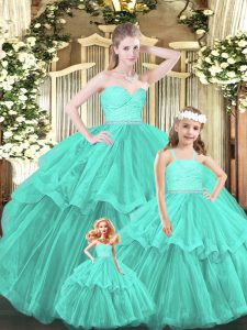 Floor Length Aqua Blue 15 Quinceanera Dress Sweetheart Sleeveless Lace Up