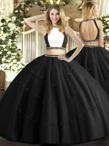 Sleeveless Floor Length Beading Backless Quinceanera Gowns with Black