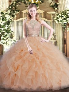 Sleeveless Backless Floor Length Beading and Ruffles Quinceanera Dresses