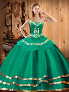 Turquoise Sweetheart Neckline Embroidery Quinceanera Dresses Sleeveless Lace Up