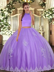 Low Price Lavender Sleeveless Beading and Appliques Floor Length Quince Ball Gowns