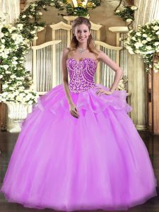 Lilac Sleeveless Beading and Ruffles Floor Length Quinceanera Dresses