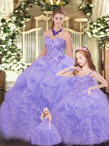 Modern Ball Gowns Quince Ball Gowns Lavender Sweetheart Organza Sleeveless Floor Length Lace Up