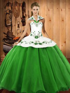 Sweet Satin and Tulle Sleeveless Floor Length 15 Quinceanera Dress and Embroidery