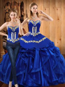 Floor Length Royal Blue Vestidos de Quinceanera Sweetheart Sleeveless Lace Up