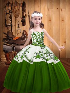 Great Green Straps Neckline Embroidery Little Girls Pageant Dress Sleeveless Lace Up