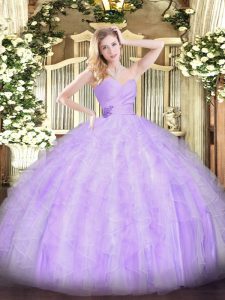 Lavender Vestidos de Quinceanera Military Ball and Sweet 16 and Quinceanera with Beading and Ruffles Sweetheart Sleeveless Lace Up