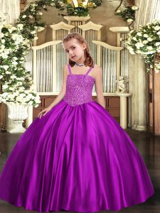 Amazing Satin Sleeveless Floor Length Kids Pageant Dress and Beading