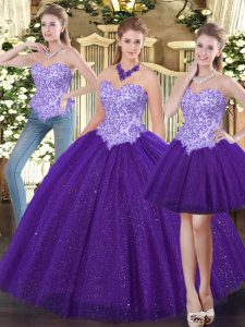 Pretty Purple Sweetheart Neckline Beading Sweet 16 Dresses Sleeveless Lace Up