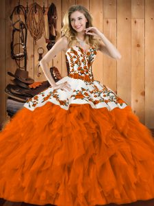 Ideal Sleeveless Lace Up Floor Length Embroidery and Ruffles 15th Birthday Dress