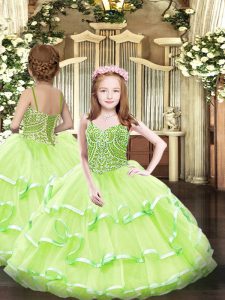 Organza Sleeveless Floor Length Pageant Dress Womens and Beading and Ruffled Layers