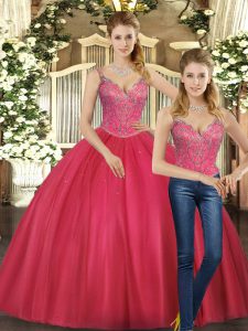 Stunning Straps Sleeveless Tulle Quinceanera Dresses Beading Lace Up