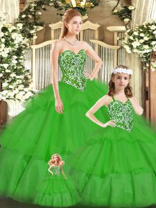 Tulle Sleeveless Floor Length Vestidos de Quinceanera and Beading