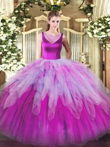 Multi-color Side Zipper Scoop Beading and Ruffles Quinceanera Gown Organza Sleeveless