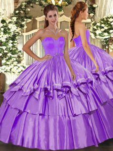 Inexpensive Lilac Sleeveless Organza and Taffeta Lace Up Ball Gown Prom Dress for Military Ball and Sweet 16 and Quinceanera