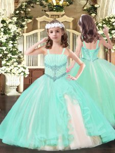 Latest Floor Length Lace Up Custom Made Pageant Dress Apple Green for Party and Quinceanera with Beading